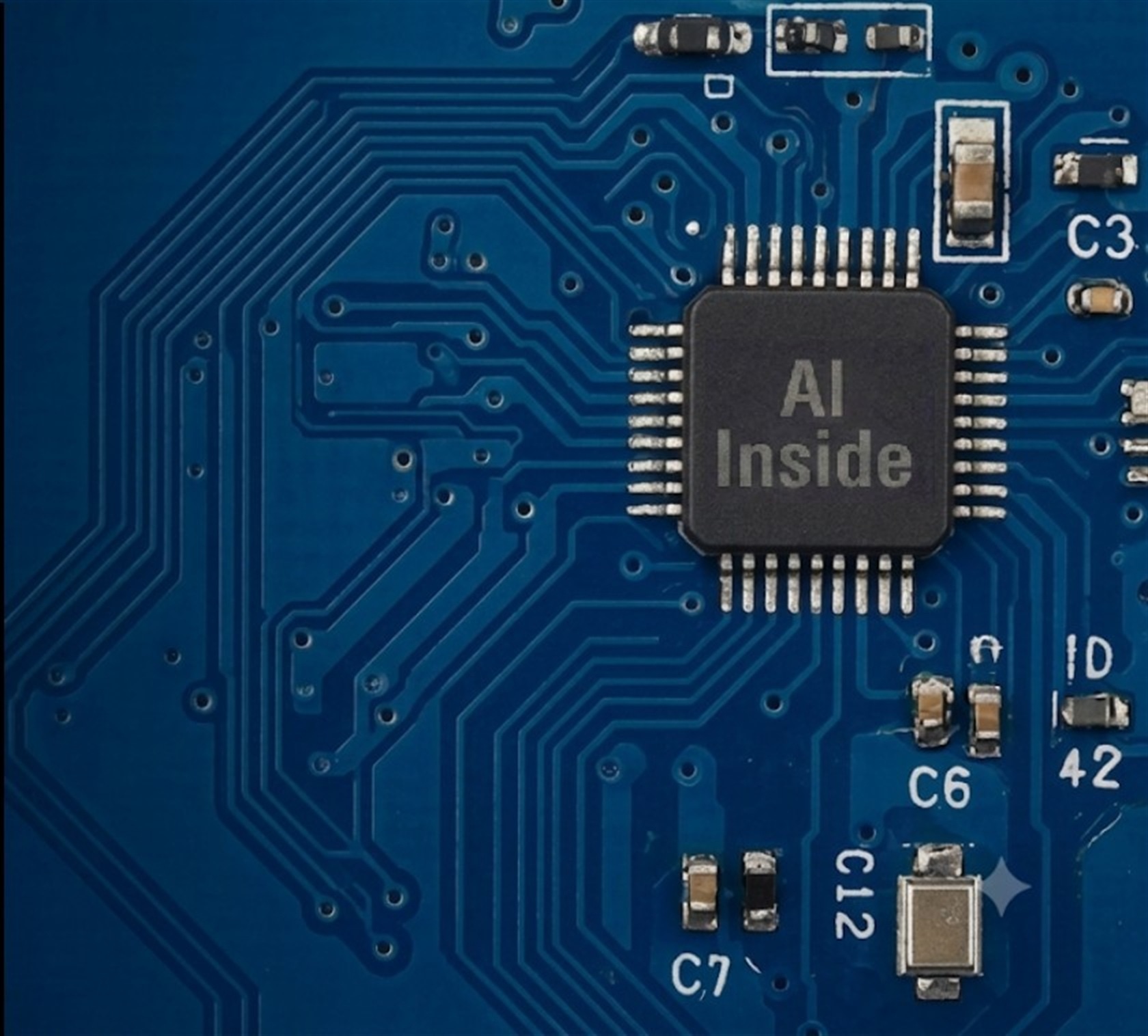 Blue PCB with AI Inside chip